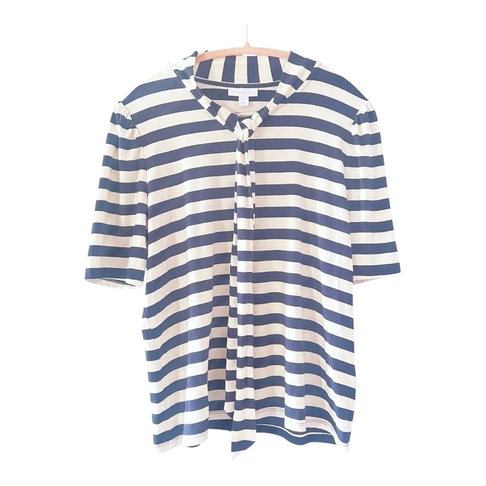 Charter Club Navy White Stripe Scarf Collar Top